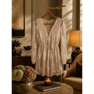 Lovers + Friends CottageCore Soft Girl Coquette  Ivory Haiden Lace Mini Dress
